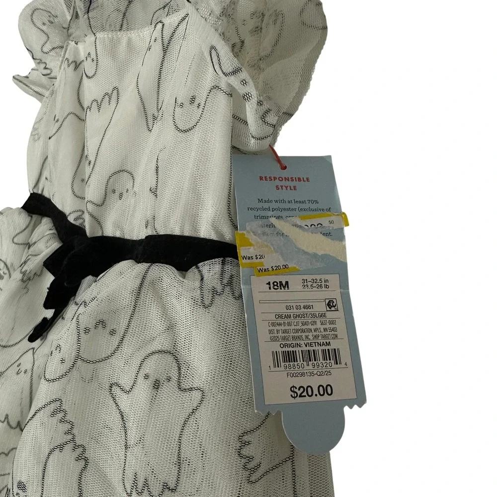 Cat & Jack Toddler Girls Halloween Ghost Print Tulle Dress White 18M NWT